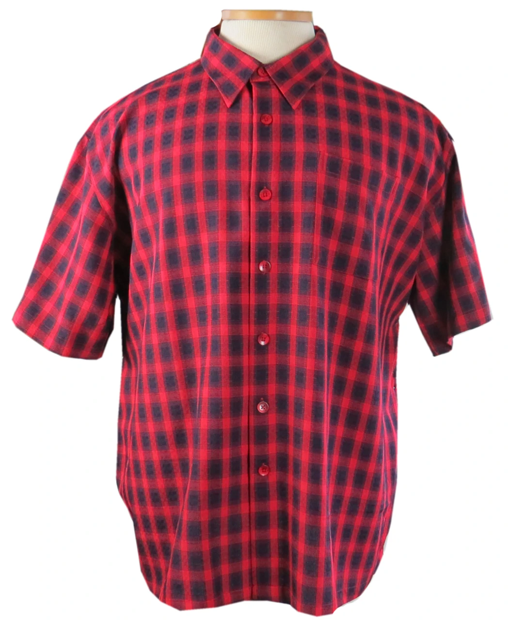Indygo Smith Red & Navy Plaid Short Sleeve Sport Shirt 3X 3 Indygo Smith Red & Navy Plaid Short Sleeve Sport Shirt 3X
