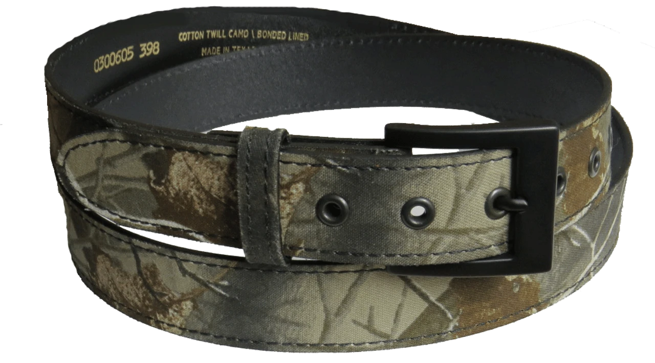 Cotton Twill Camo Bonded Lined Belt With Grommets Waist Size 50-54 3 Cotton Twill Camo Bonded Lined Belt With Grommets Waist Size 50-54