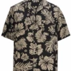 Edwards Hibiscus 2-Color Hawaiian Camp Shirt, Slate Blue Or Black, 5X, 6X -Big&Tall Outlet edshibiscusblk1 07729.1750703258