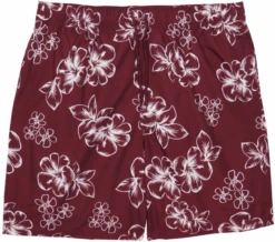 King Size Island Burgundy Floral Print Swim Trunks, 7XT