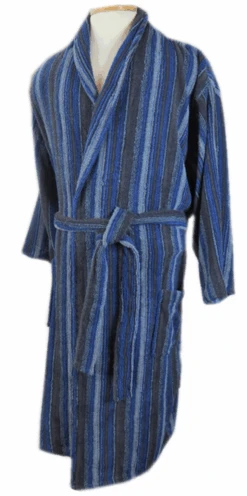 King Size Navy Stripe Terry Bath Robe With Pockets 3X/4X