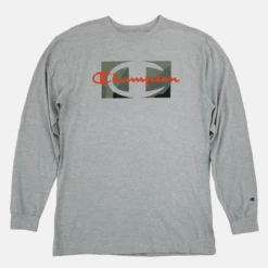 Champion Heather Gray Olive And Orange Logo Tee Shirt 3XT, 4XT