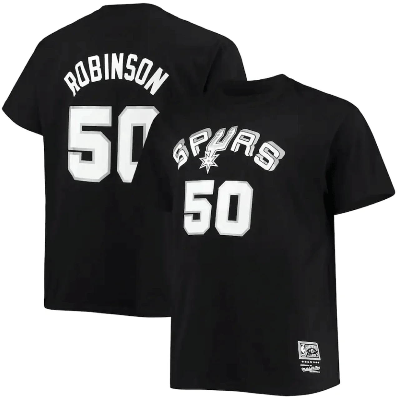 Mitchell & Ness David Robinson San Antonio Spurs Hardwood Classics Name & Number Tee 2X, 2XT, 3X 3 Mitchell & Ness David Robinson San Antonio Spurs Hardwood Classics Name & Number Tee 2X, 2XT, 3X