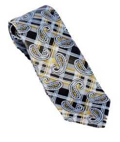 Montebello 100% Silk Extra Long Ties 7 Designs -Big&Tall Outlet tieyellowblkplaidpaisley 50482.1568231052