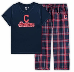 Ladies Concept Sports Cleveland Indians Flannel PJ Set 1X, 2X, 3X, 4X